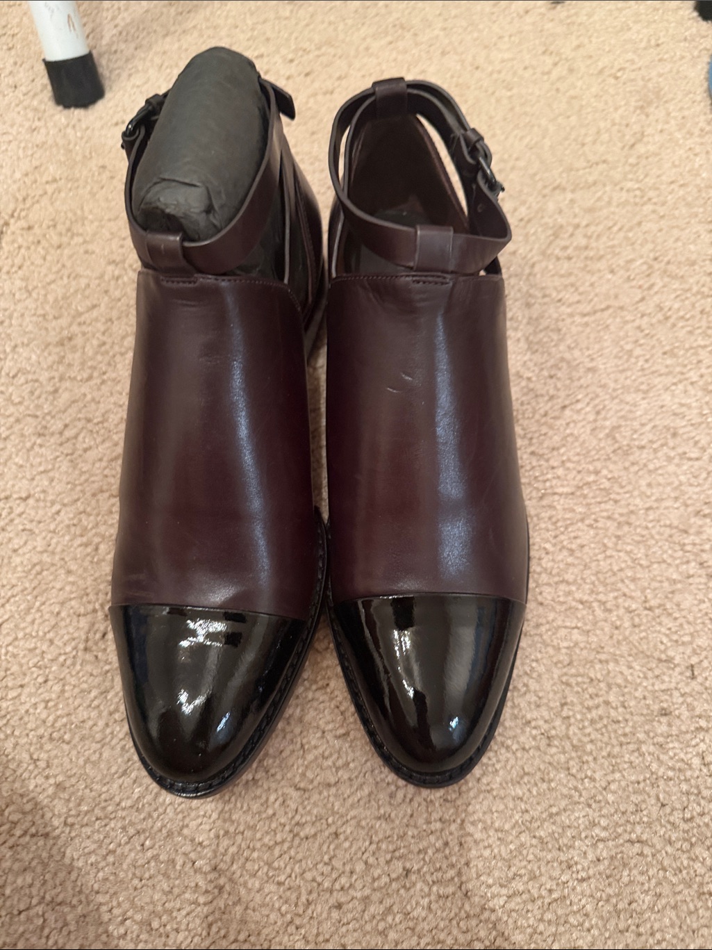 New Alexander Wang Julia Burgundy Leather Cap-Toe Ankle Boots Size 36